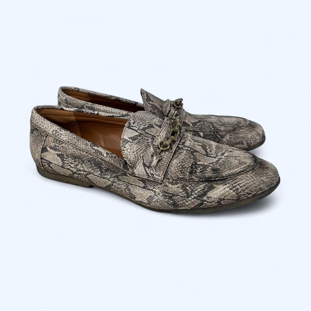 Snakeskin Embossed Faux Leather Horsebit Loafers Animal Print Flats